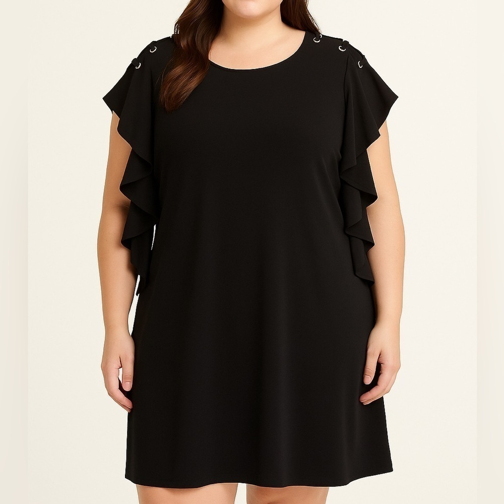 Catherine Malandrino 3X Black Mini Dress Flutter Sleeve Lace-Up Cutout Party